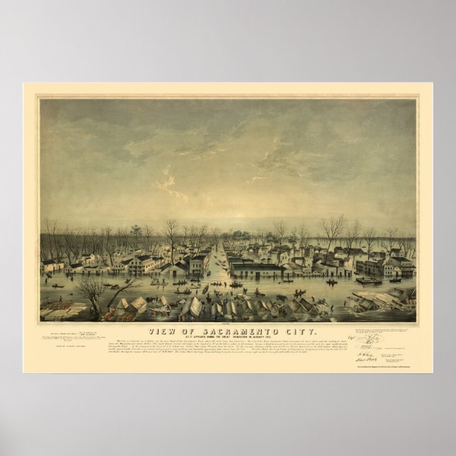 Sacramento, CA Panoramic Karta - 1850 Poster (Framsidan)
