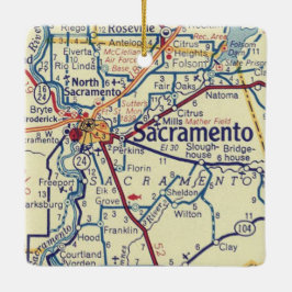 Sacramento CA Vintage Karta Julgransprydnad Keramik