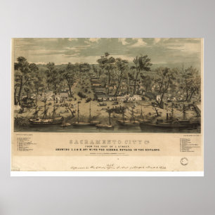 Sacramento California 1850 Panoramic Karta Poster