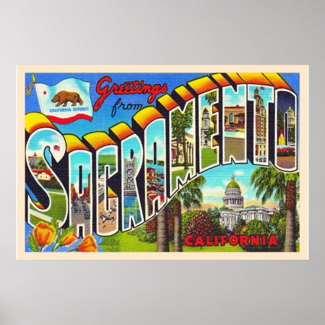 Sacramento California CA Large Brev vycard Poster (Framsidan)