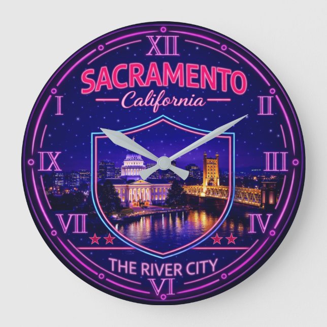 Sacramento California Capitol Skyline Stor Klocka (Framsida)