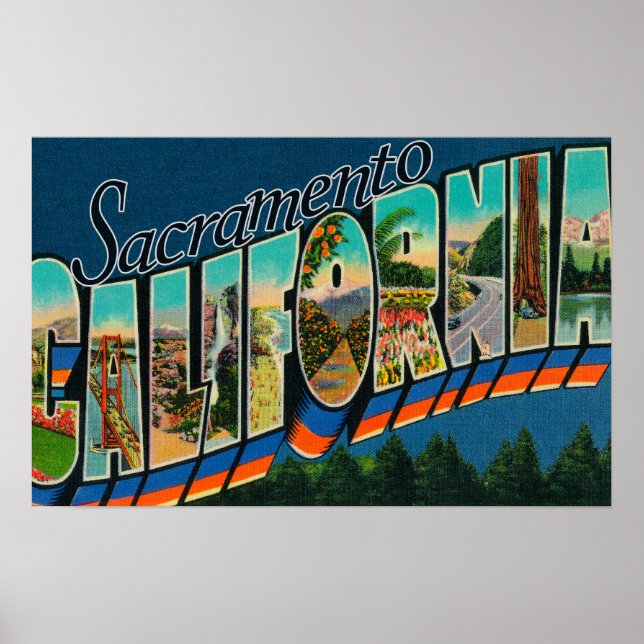 Sacramento, California Large Brev Scenes Poster (Framsidan)