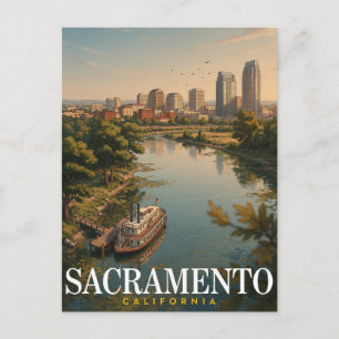 Sacramento California Scenisk Flod Skyline Konst Vykort