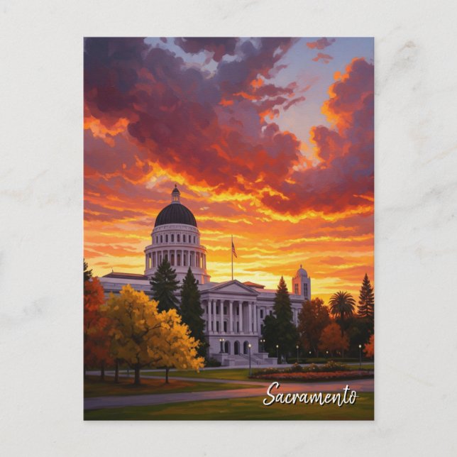 Sacramento California State Huvudstad Sunset Vykort (Framsida)