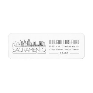 Sacramento, California Stylized Skyline Returadress Etikett