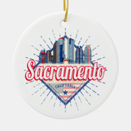 Sacramento California United Stater Skyline USA Julgransprydnad Keramik