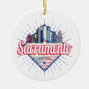 Sacramento California United Stater Skyline USA Julgransprydnad Keramik