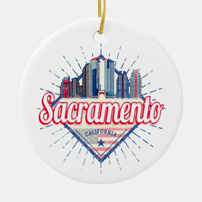 Sacramento California United Stater Skyline USA Julgransprydnad Keramik (Framsidan)