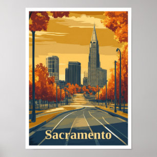 Sacramento California Vintage resor Illustration Poster