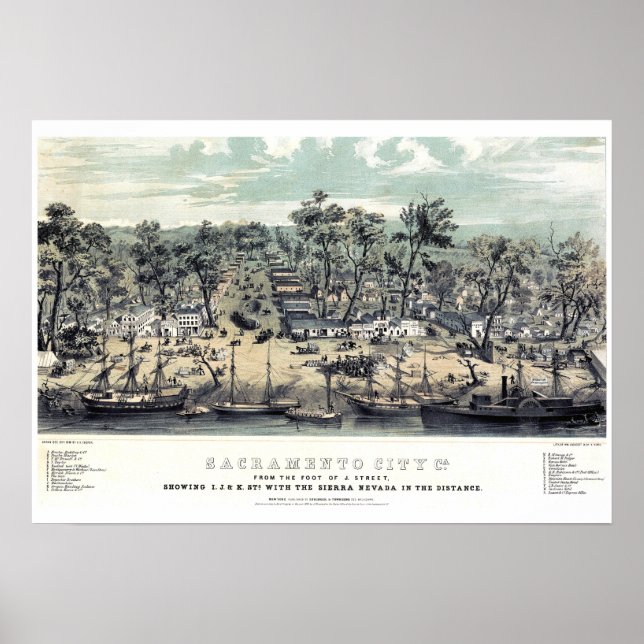 Sacramento Kalifornien 1850  Antik Affisch (Framsidan)