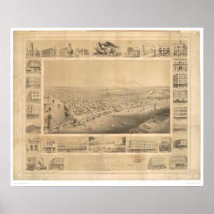 Sacramento panorama- karta 1857 (0066A) för CA. Poster