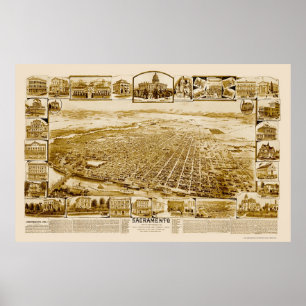 Sacramento panorama- karta för CA - 1890's Poster
