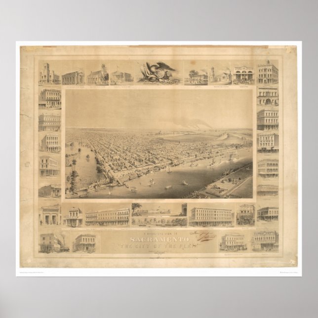 Sacramento. Panoramisk Karta 1857 (0066A) Poster (Framsidan)