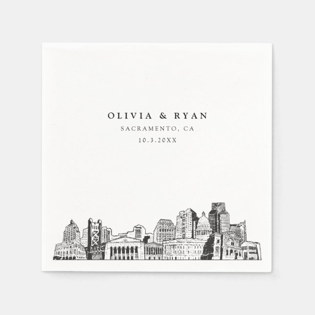 Sacramento Skyline Bröllop Papper Cocktail Napkin Pappersservett (Framsidan)