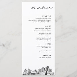 Sacramento Skyline Sketch Bröllop Dinner Menu Meny