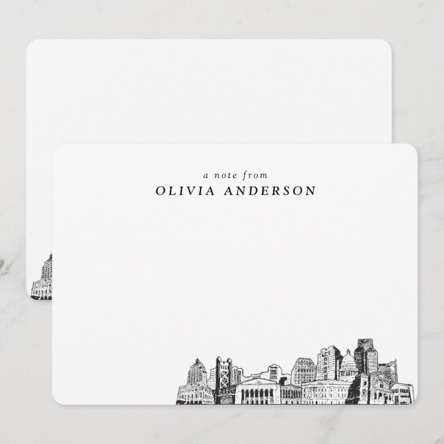 Sacramento Skyline Sketch Personlig Note Card Anteckningskort (Fram/baksida)
