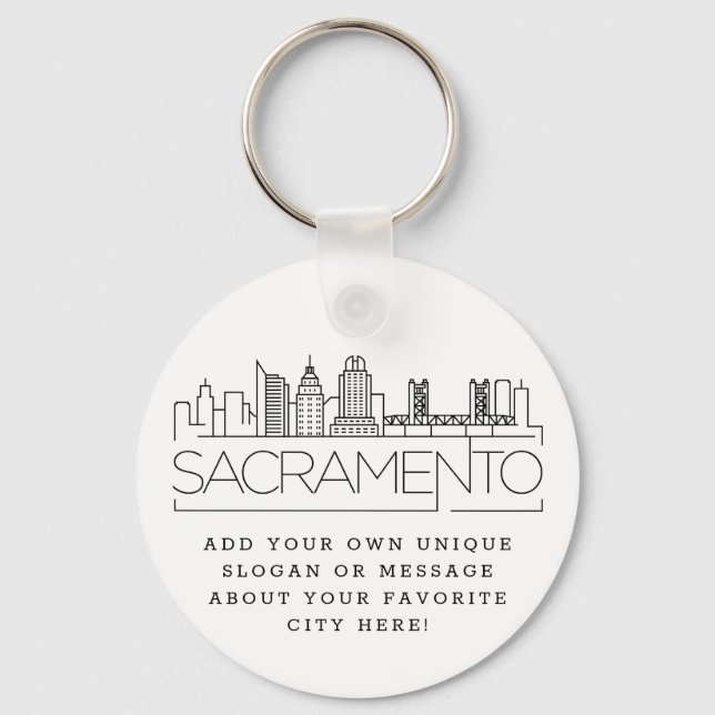 Sacramento Stylized Skyline | Anpassningsbar Sloga Nyckelring (Framsida)