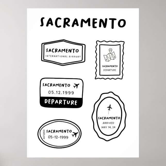Sacramento - Travel Frimärke Collection | Minimali Poster (Framsidan)