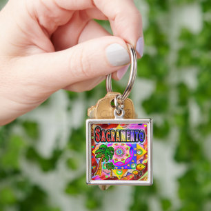 Sacramento Tropical Friends Keychain Fyrkantig Silverfärgad Nyckelring