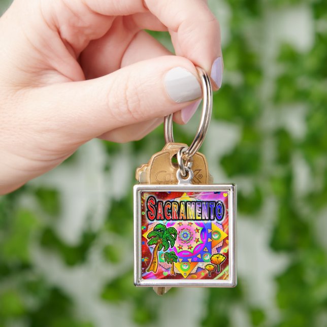 Sacramento Tropical Friends Keychain Fyrkantig Silverfärgad Nyckelring (Hand)