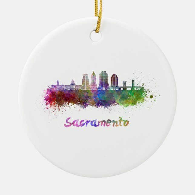 Sacramento V2 skyline i vattenfärg Julgransprydnad Keramik (Framsidan)
