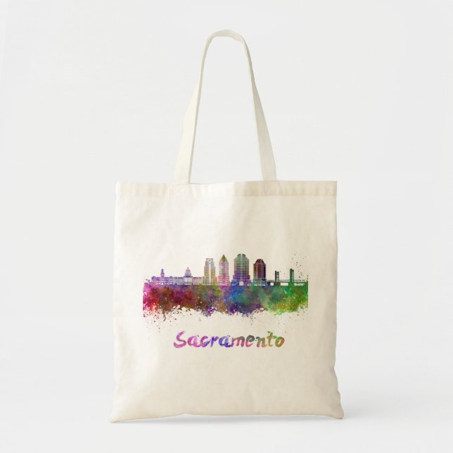 Sacramento V2 skyline i vattenfärg Tygkasse (Framsidan)