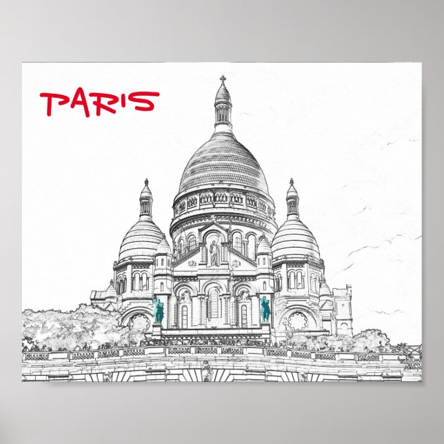Sacre Coeur Basilica on Montmartre backe, Paris Poster (Framsidan)