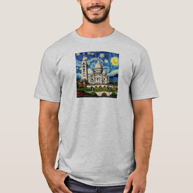 Sacre-Coeur Paris France Starry Night T Shirt (Framsida)