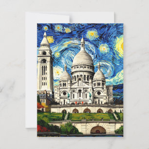 Sacre-Coeur Paris Frankrike Starry Night Vykort