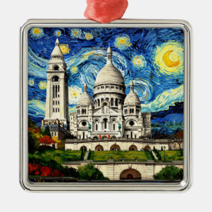 Sacre-Coeur Paris Frankrike Stjärnklar natt Julgransprydnad Metall