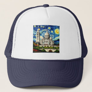 Sacre-Coeur Paris Frankrike Stjärnklar natt Keps