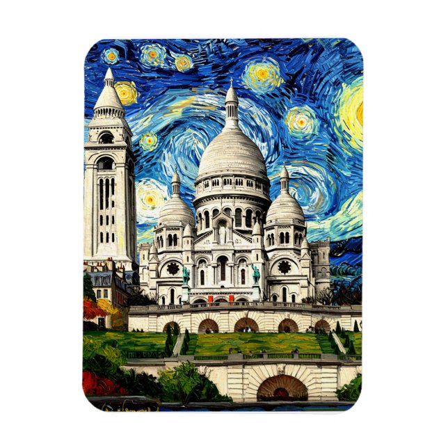 Sacre-Coeur Paris Frankrike Stjärnklar natt Magnet (Vertikal)