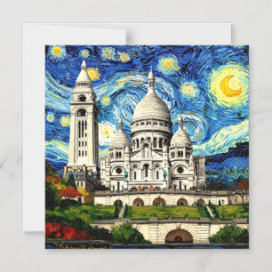 Sacre-Coeur Paris Frankrike Stjärnklar natt Magnetisk Inbjudningskort