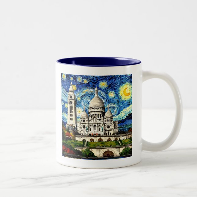 Sacre-Coeur Paris Frankrike Stjärnklar natt Två-Tonad Mugg (Höger)