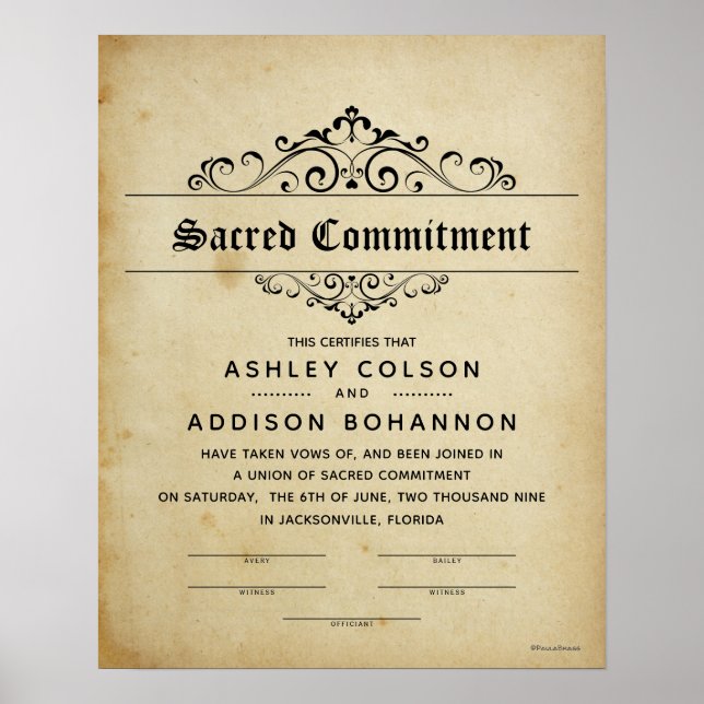 "Sacred Commitment" Antique Wedding Certificate Poster (Framsidan)