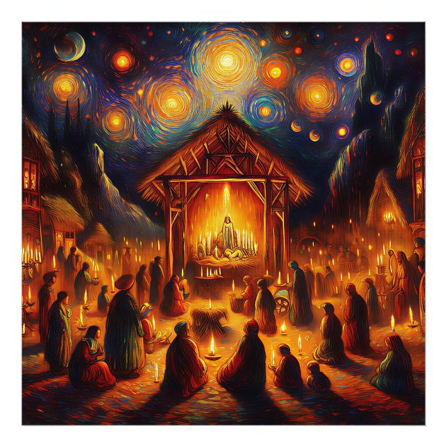 Sacred Fire Beneath the Starry Night Fototryck (Framsidan)