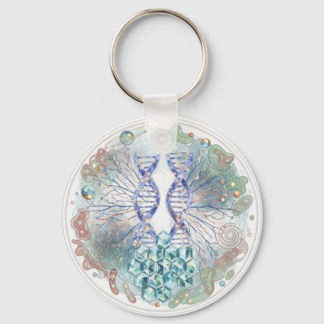 Sacred Geometry DNA Helix Crystal Science Art Nyckelring (Framsida)
