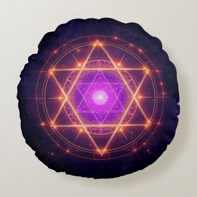 Sacred Geometry Mandala – Light Within the Cosmos Rund Kudde (Framsidan)