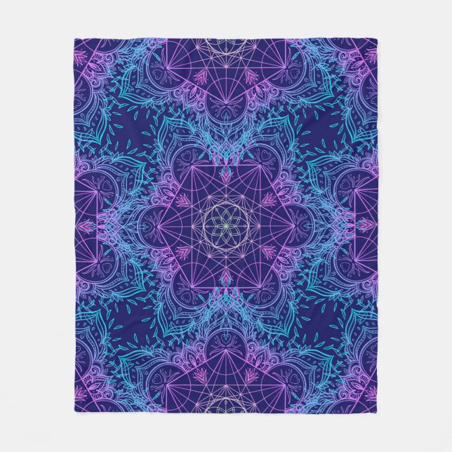 Sacred Geometry Symbols in Mandala seamless patter Fleecefilt (Framsidan)