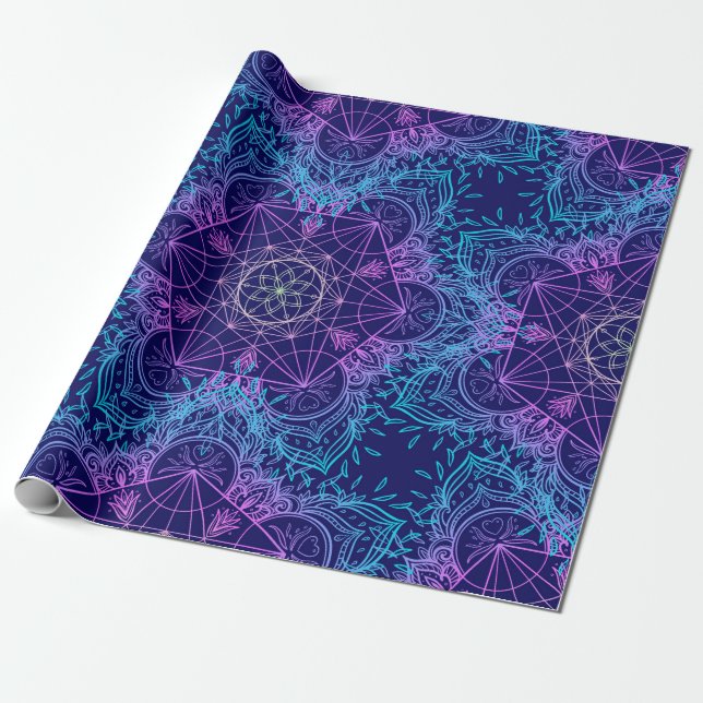 Sacred Geometry Symbols in Mandala seamless patter Presentpapper (Utrullad)