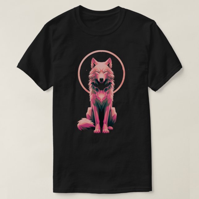 Sacred Halo Wolf Geometric Animal Art T Shirt (Design framsida)