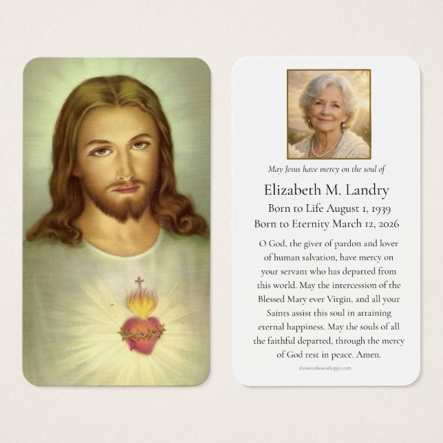 Sacred Heart Funeral Prayer Catholic Remembrance Visitkort (Framsida & baksida)