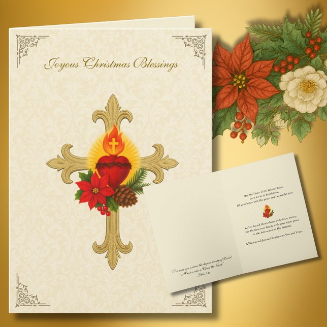 Sacred Heart Jesus Christmas Florals Helgkort (Skapare uppladdad)