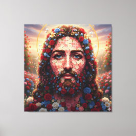 Sacred Heart Jesus Floral Rose Portrait - Premium  Canvastryck
