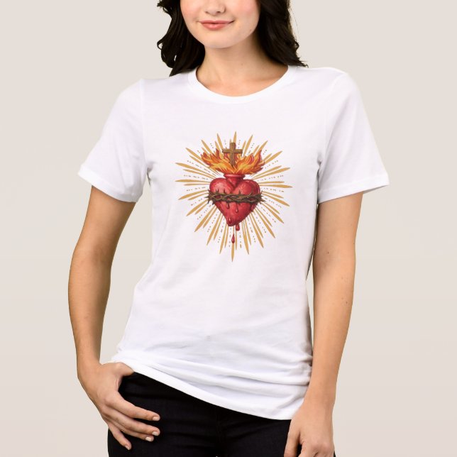 Sacred Heart of Jesus Catholic Traditional T Shirt (Framsida)