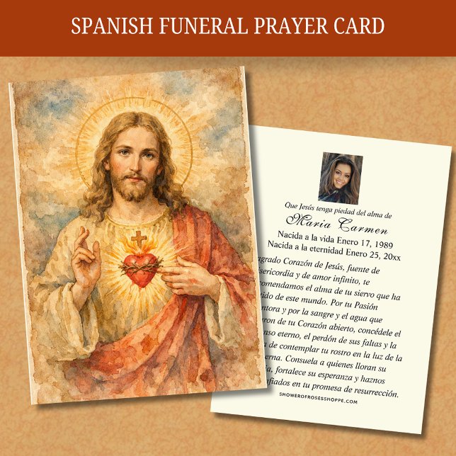 Sacred Heart of Jesus  Spanish Funeral Prayer Visitkort (Skapare uppladdad)