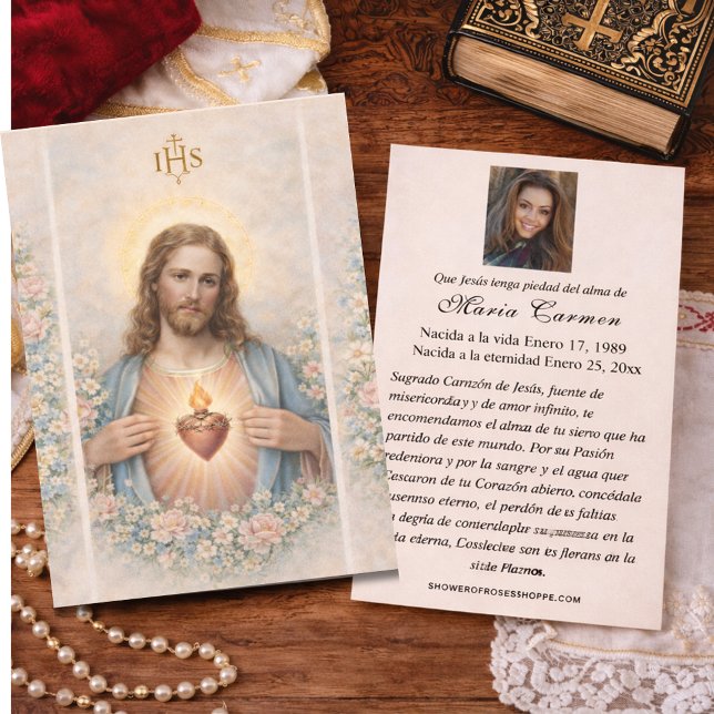 Sacred Heart of Jesus  Spanish Funeral Prayer Visitkort (Skapare uppladdad)