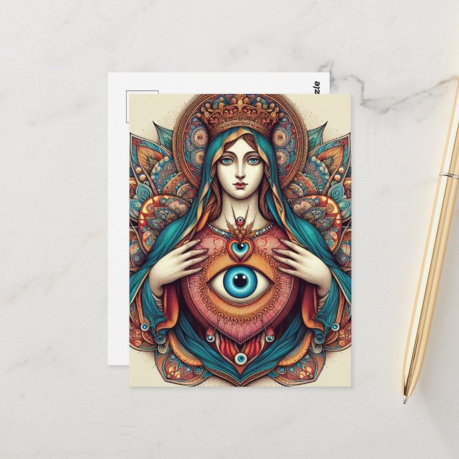 Sacred Heart Of Mary Protection From Evil Vykort (Fram/Back In Situ)