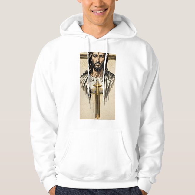 Sacred Heart Religious Illustration Men's White Ho Hoodie (Framsida)