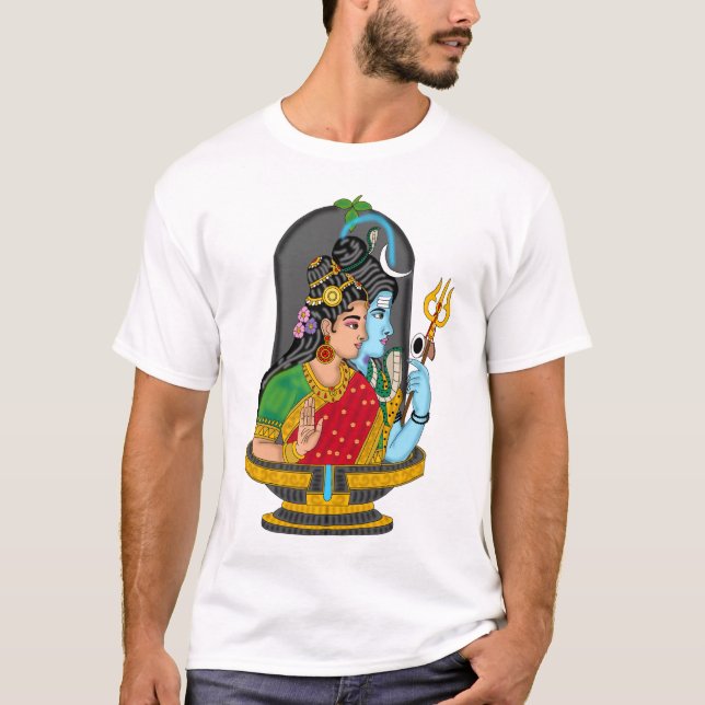 Sacred Shiva Parvati T-Shirt – Divine Love & Cosmi (Framsida)